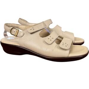 SAS Quatro Ivory Leather Slingback Comfort Sandals Shoes Open Toe USA Made 10 S